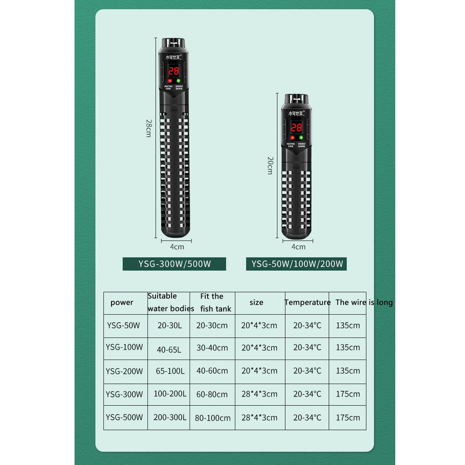 Calentador De Tanque De Peces Temperatura Constante Automática Ahorro Acuario Calentamiento Rod,500W