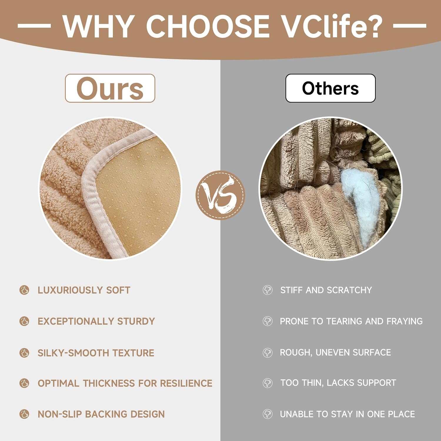 VClife Fuzzy Recliner Chair Cover Pet Friendly Khaki Recliner Protector for Lazy Boy & All Reclining Chairs Washable Furniture Cover Chair Cover for Small Recliner, 23.6"