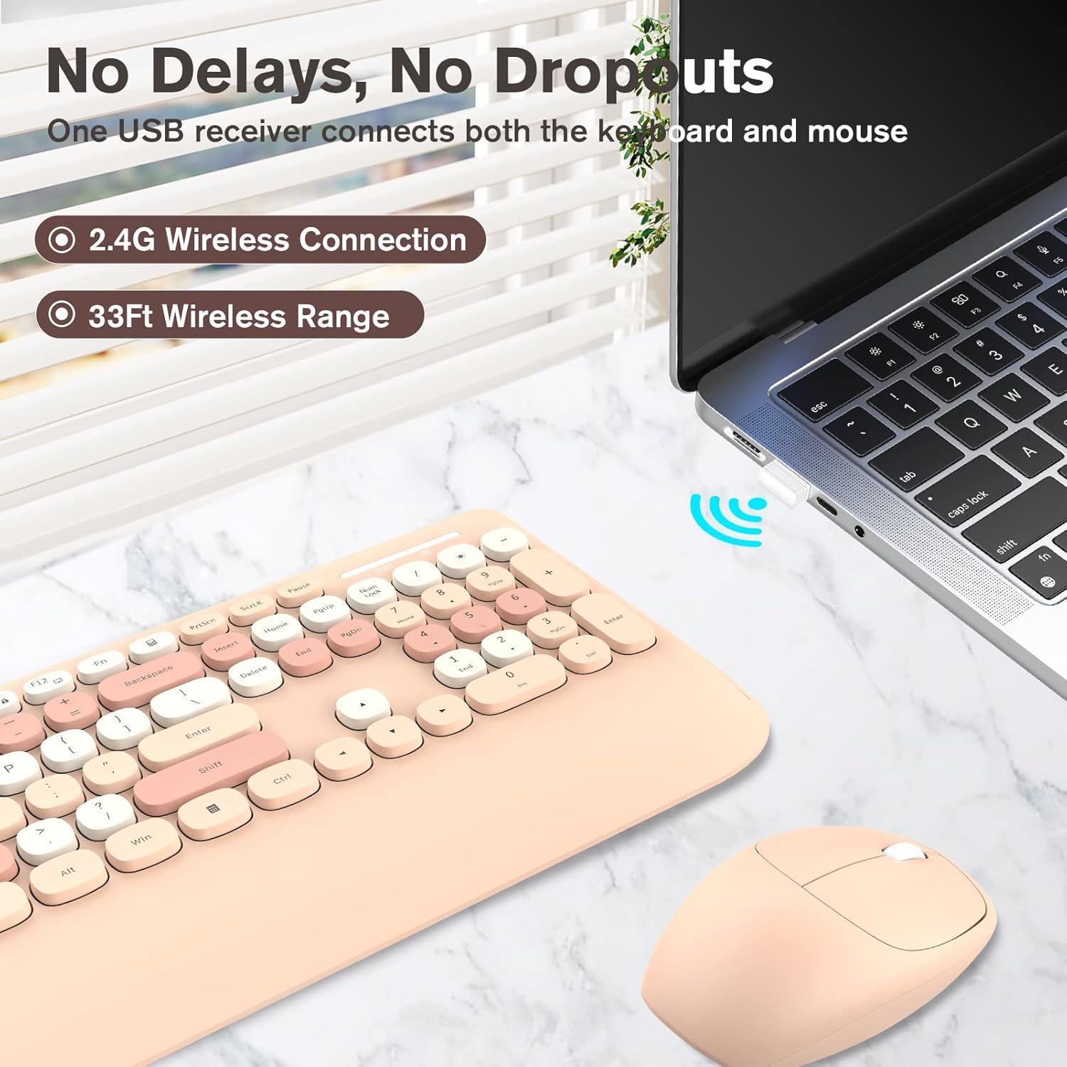 PINKCAT wireless keyboard and mouse connected via 2.4G USB receiver