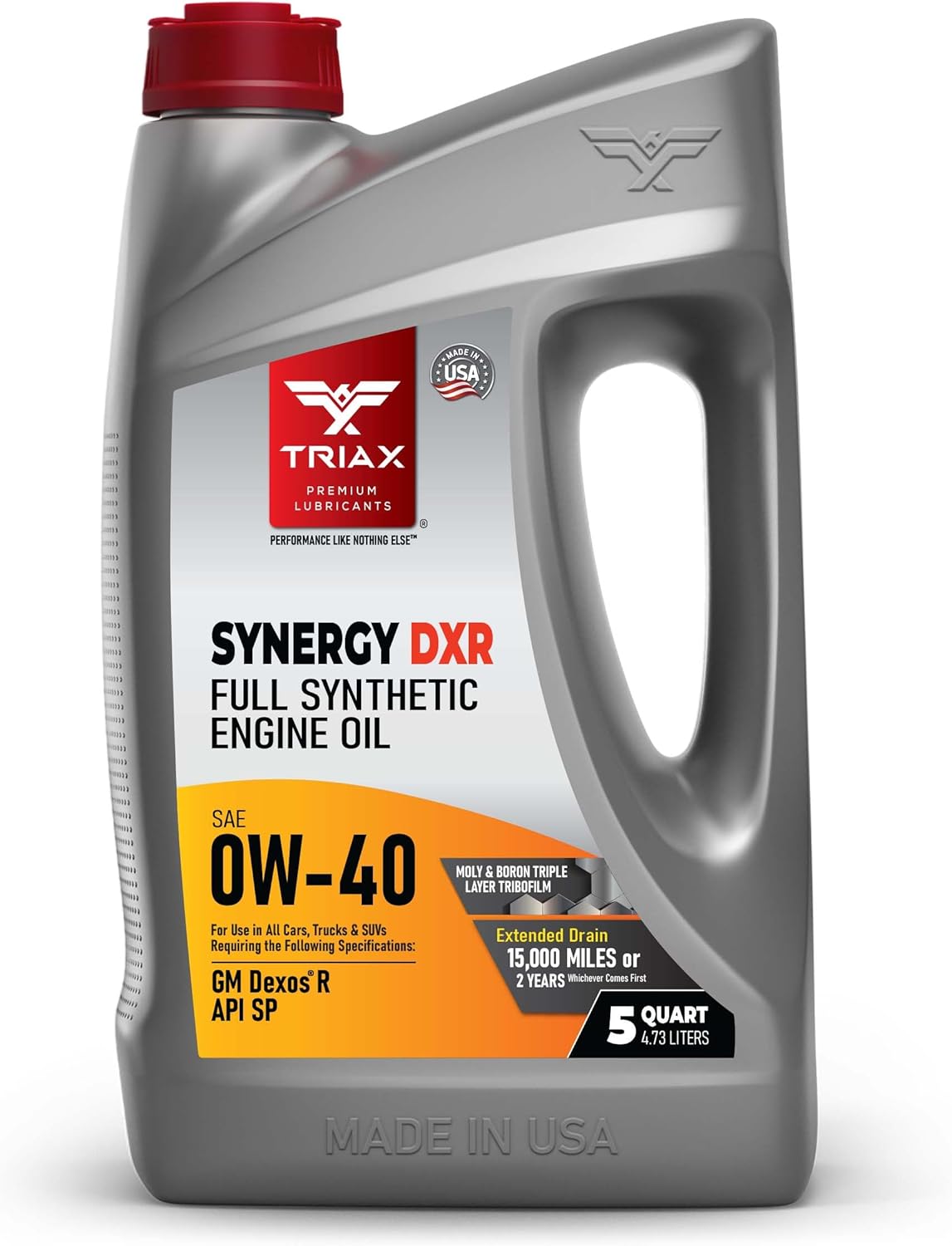 TRIAX Synergy DXR 0W-40 Full Synthetic Engine Oil Compatible with ALL GM Dexos R Applications | API SP | Friction Modified and Optimized (5 Quart)