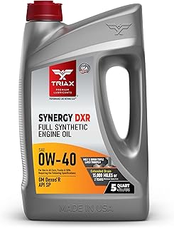 TRIAX Synergy DXR 0W-40 전체 합성 엔진 오일, 모든 GM Dexos R 애플리케이션과 호환 | API SP | 마찰 수정 및 최적화(5쿼트)
