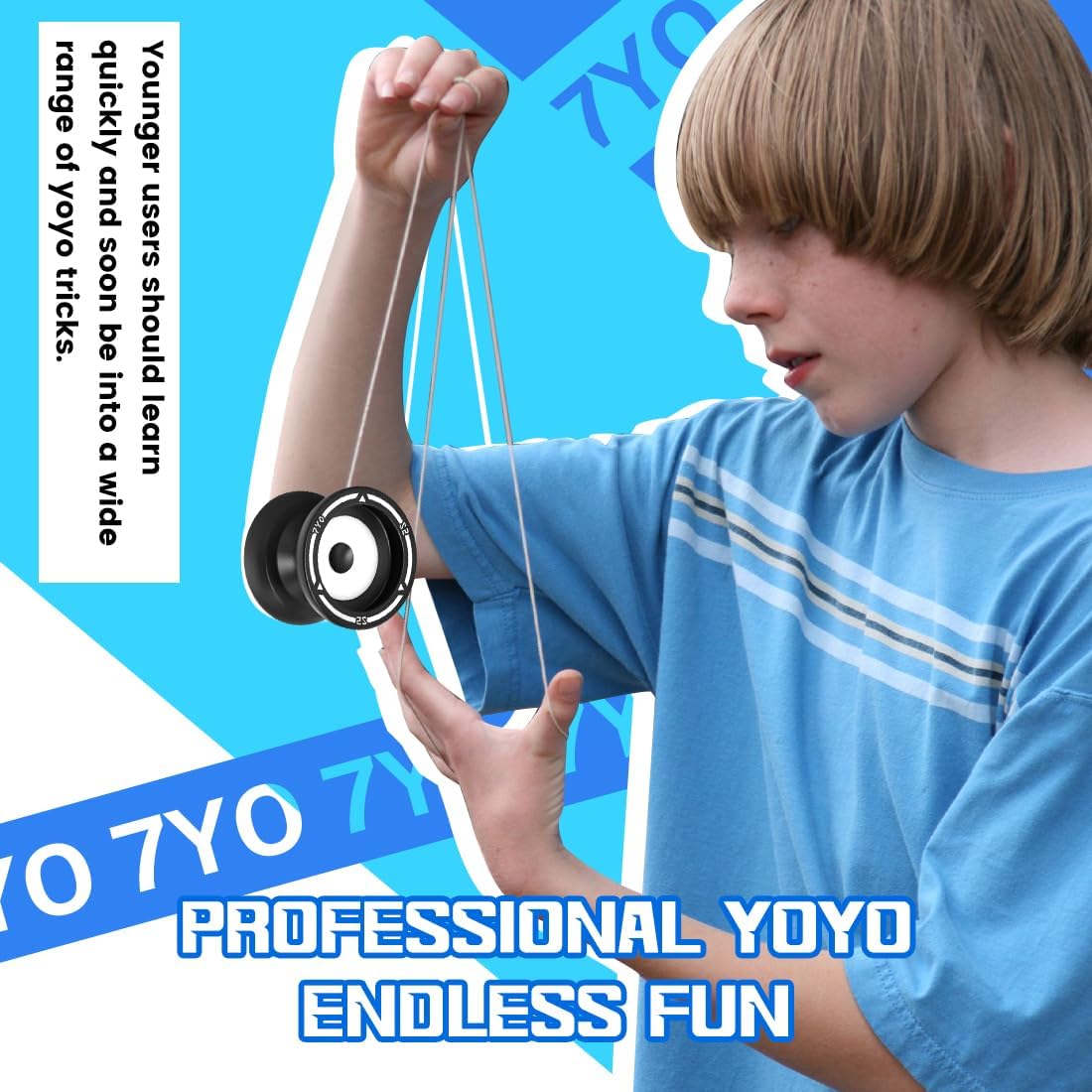 7YO S2 Responsive Yoyo for Kids 8-12, Yoyo Professional Finger Spin Trick Yoyos with Dual Function + 10 Yo Yo Strings, Case, Bearing Removal Tools - Black