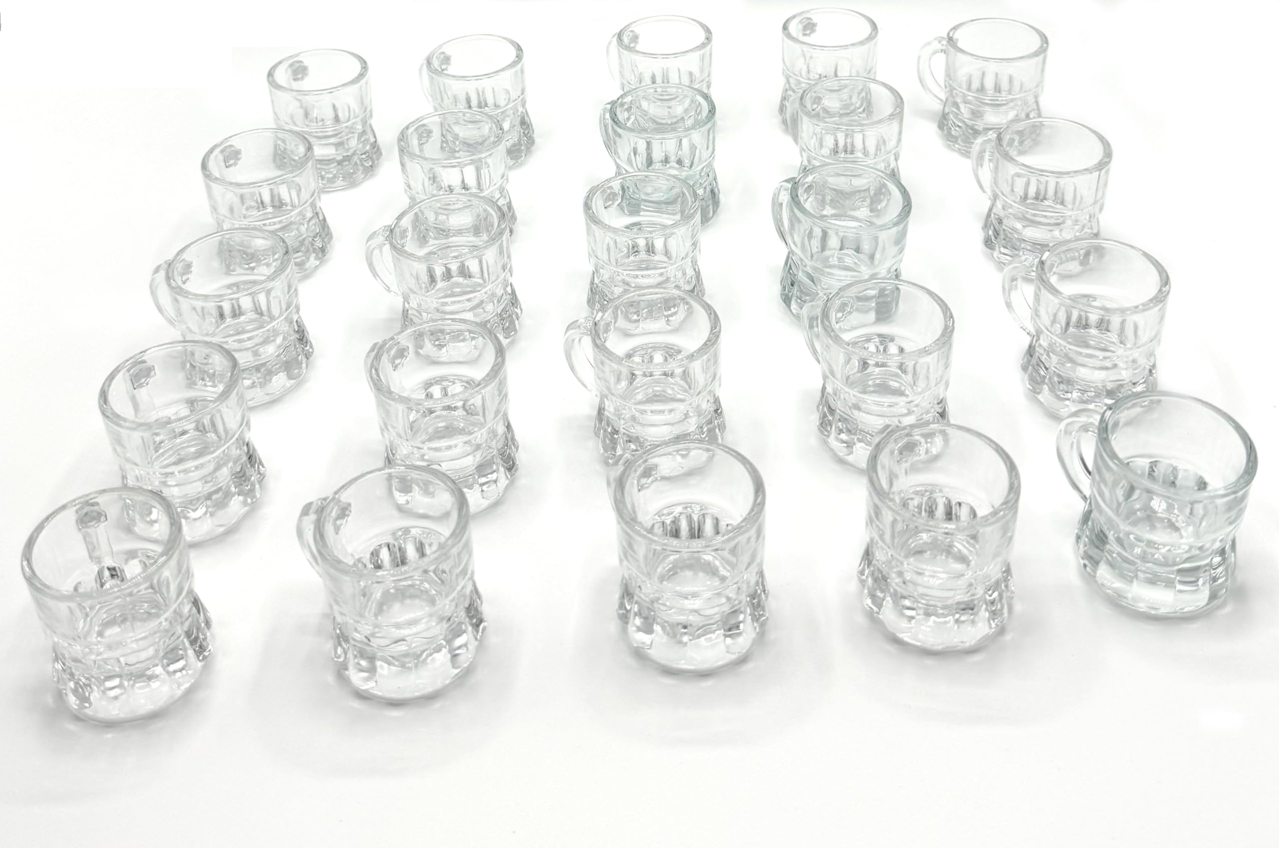 Gissed. Pack of 24 Unique and Original Shot Glasses in The Shape of a Beer Jar with Handle โ 28 ml โ Mini Jugs for Liquors, Ideal for Parties, Events โ Transparent Glass