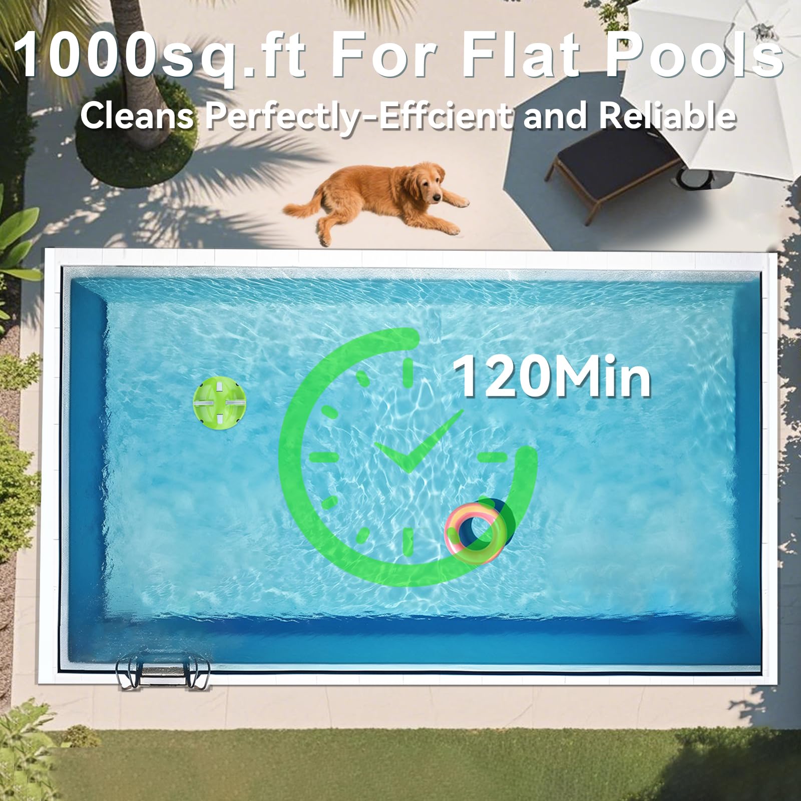 Aspirateur automatique de piscine de 120 minutes pour piscine hors sol et piscines plates creusées jusqu'à 1000 m², robot nettoyeur de piscine