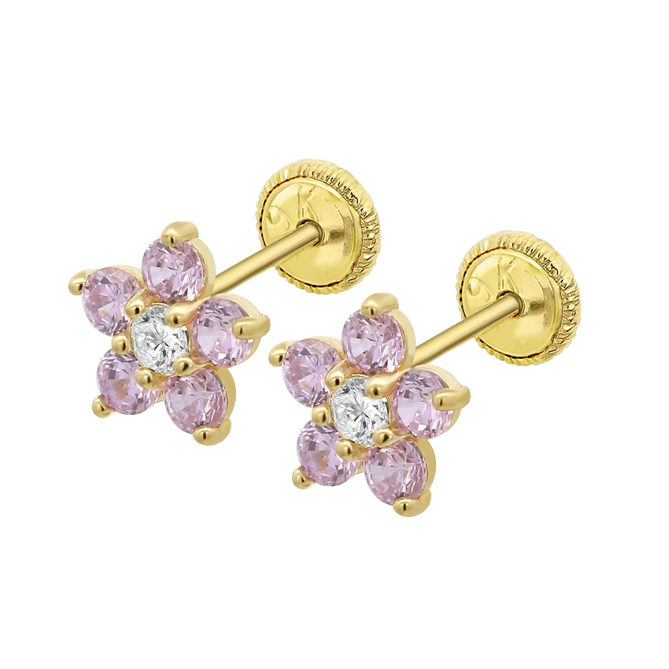 TIME ROAD Pendientes Bebé Niña de Oro 9K IC00043/8 | Pendientes de Flor 8 mm, Infantil 3, 6, 12 a 24 meses, Ideal como Regalo de Nacimiento, Bautizo o Cumpleaños