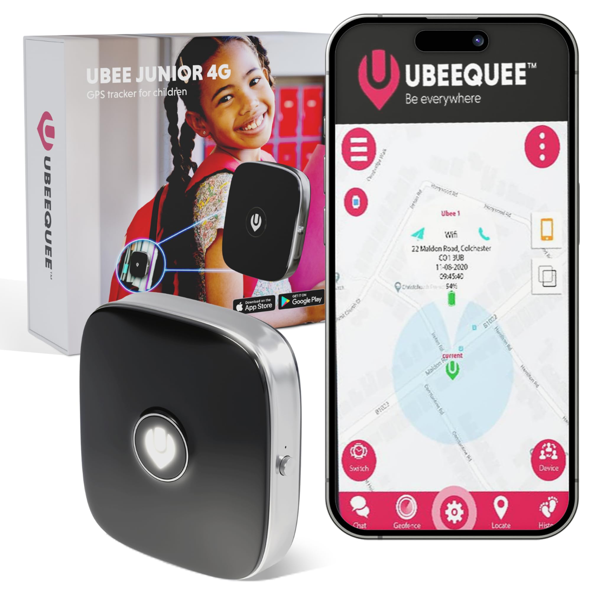 UBEE Junior 4G Safety GPS Tracker for Kids | Unlimited Range | Lightweight Locator with UK & Europe Coverage | Kids GPS Tracker with SOS Alerts & Real-Time Location Monitoring for Children
