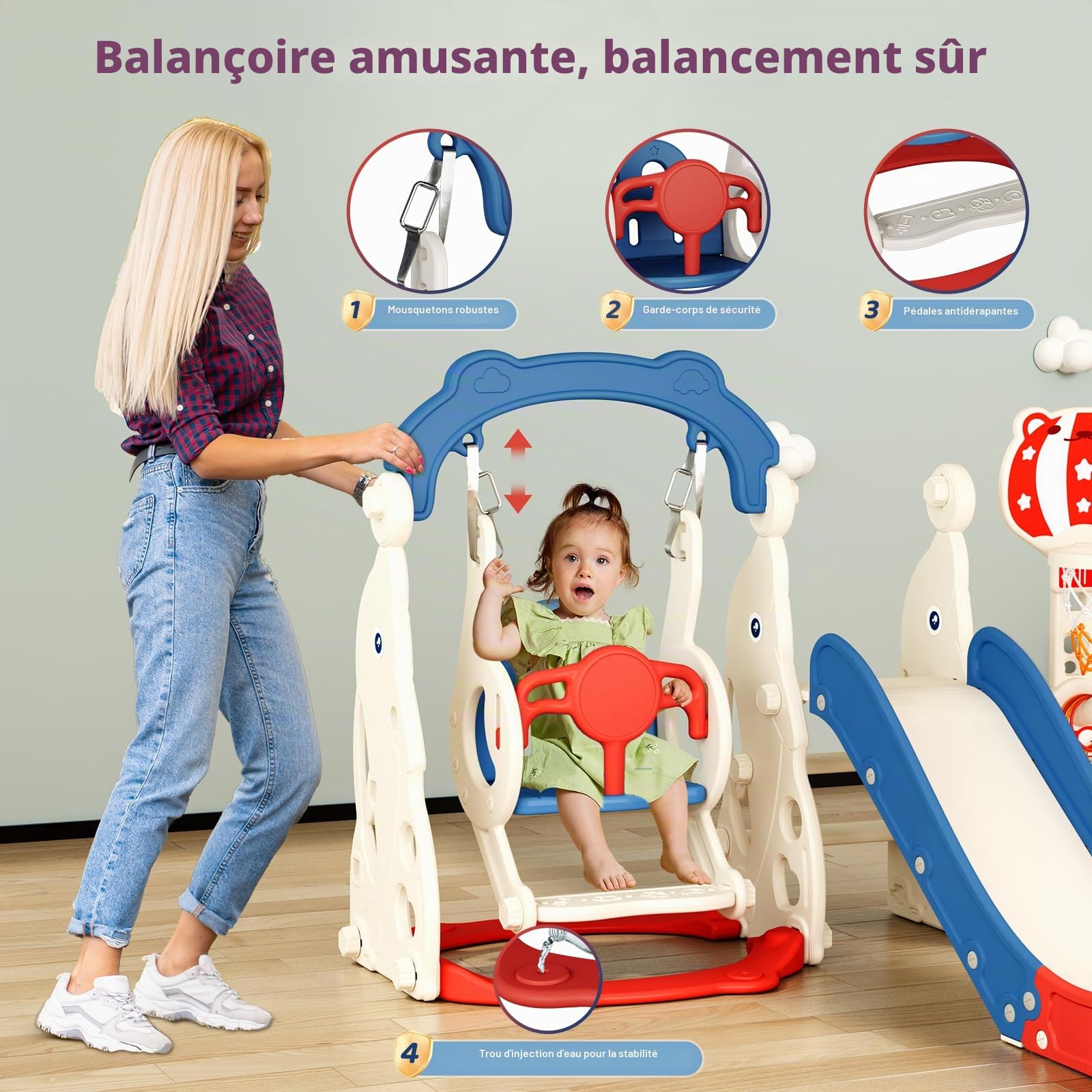 Toboggan 11 en 1 pour Tout-Petits, Toboggan intérieur et extérieur pour Enfants avec Panier de Basket, Golf, télescope et Espace de Rangement， pour 1 à 3 Ans