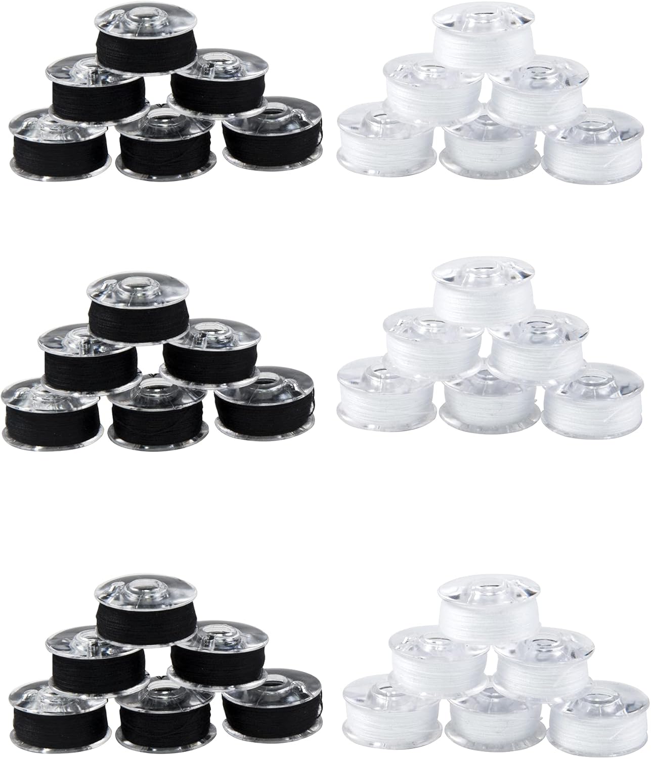 SINGER 30027 Class 66 Threaded Bobbins, Transparent, Black & White, 12-Count