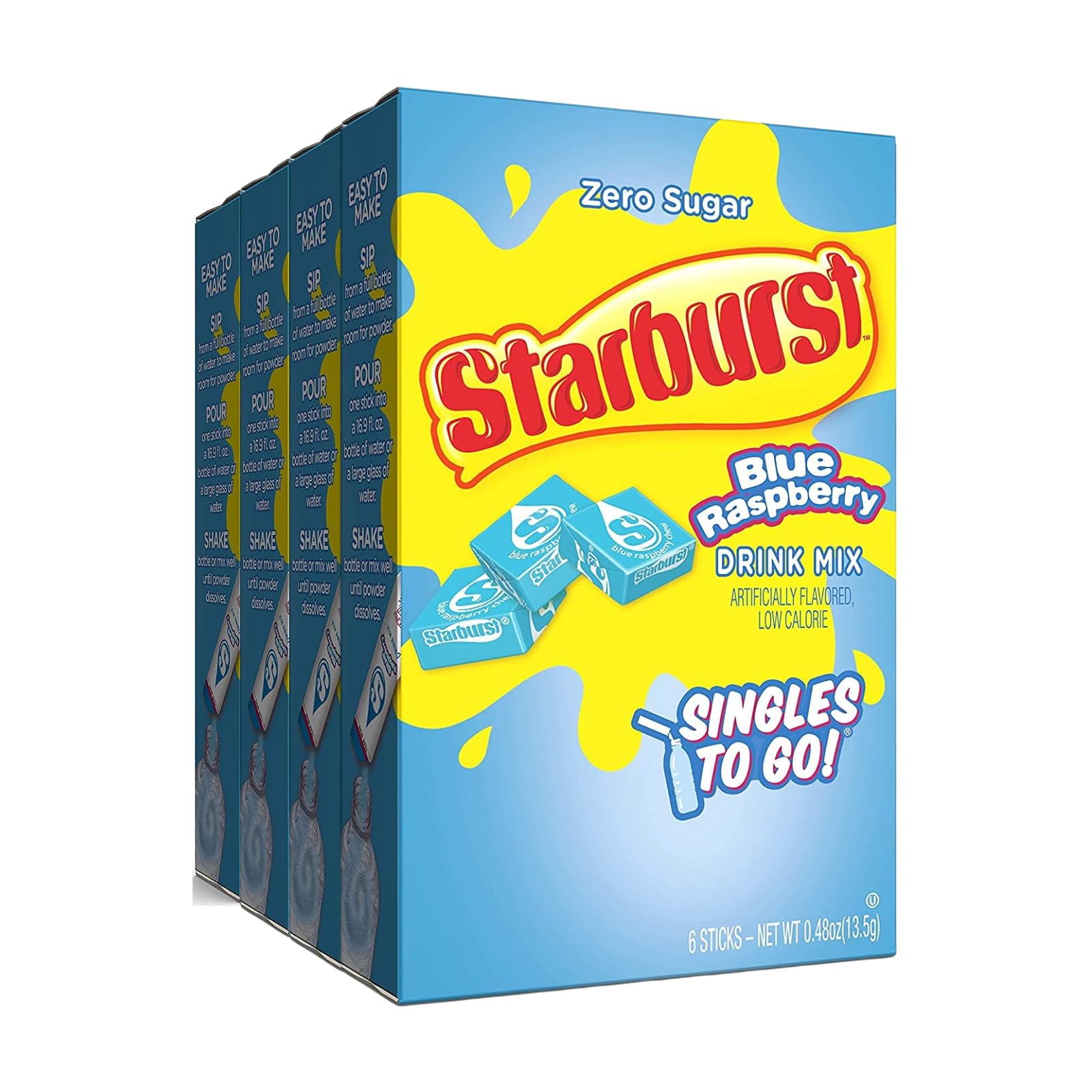 Starburst Blue Raspberry Singles To Go Drink Mix, 0.59 OZ, 6 CT (Pack of 4)