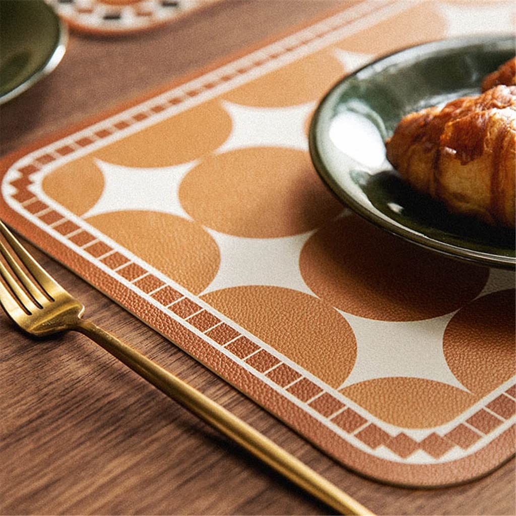 2 pièces Fleur rétro Motif Cuir Pad Table à Manger Tapis Motif Cuisine napperon décor à la Maison (A 30 * 45cm)
