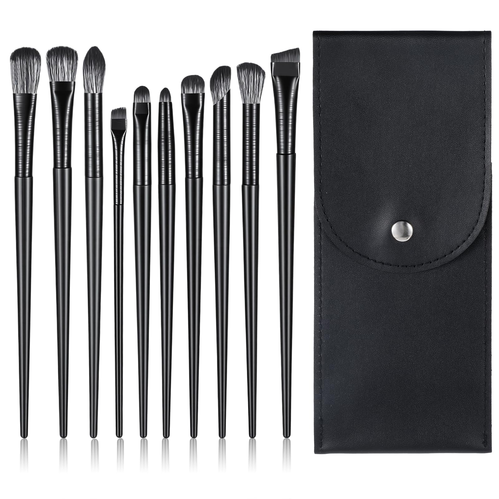 Lot de 10 pinceaux de maquillage professionnels en fibre synthétique pour fard à paupières, eyeliner, sourcils, kit de voyage doux et portable avec pochette de rangement