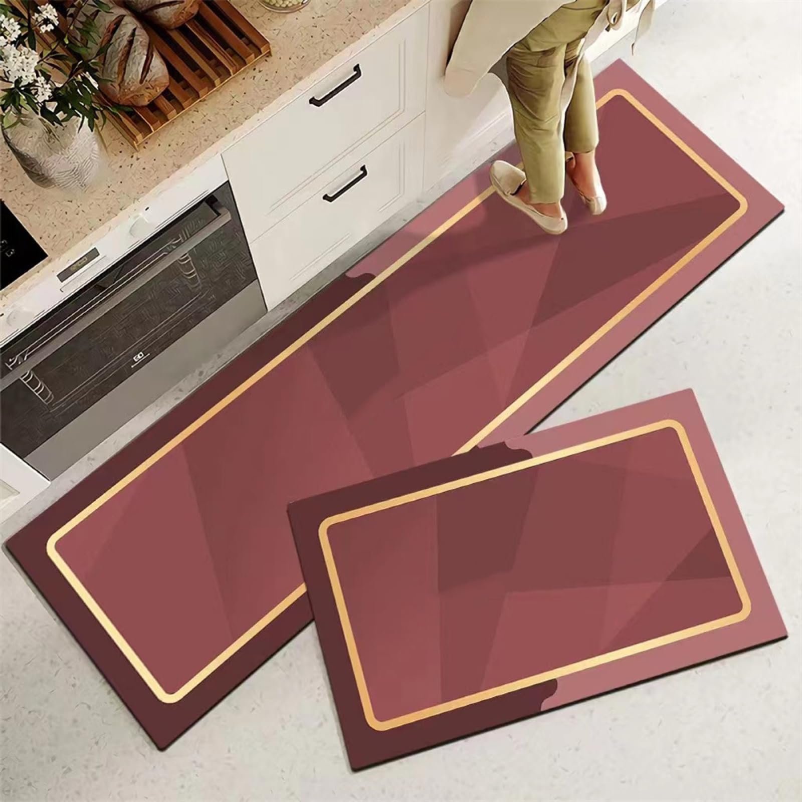 Tapis de cuisine lavable et absorbant rouge 40x160 cm pour sol