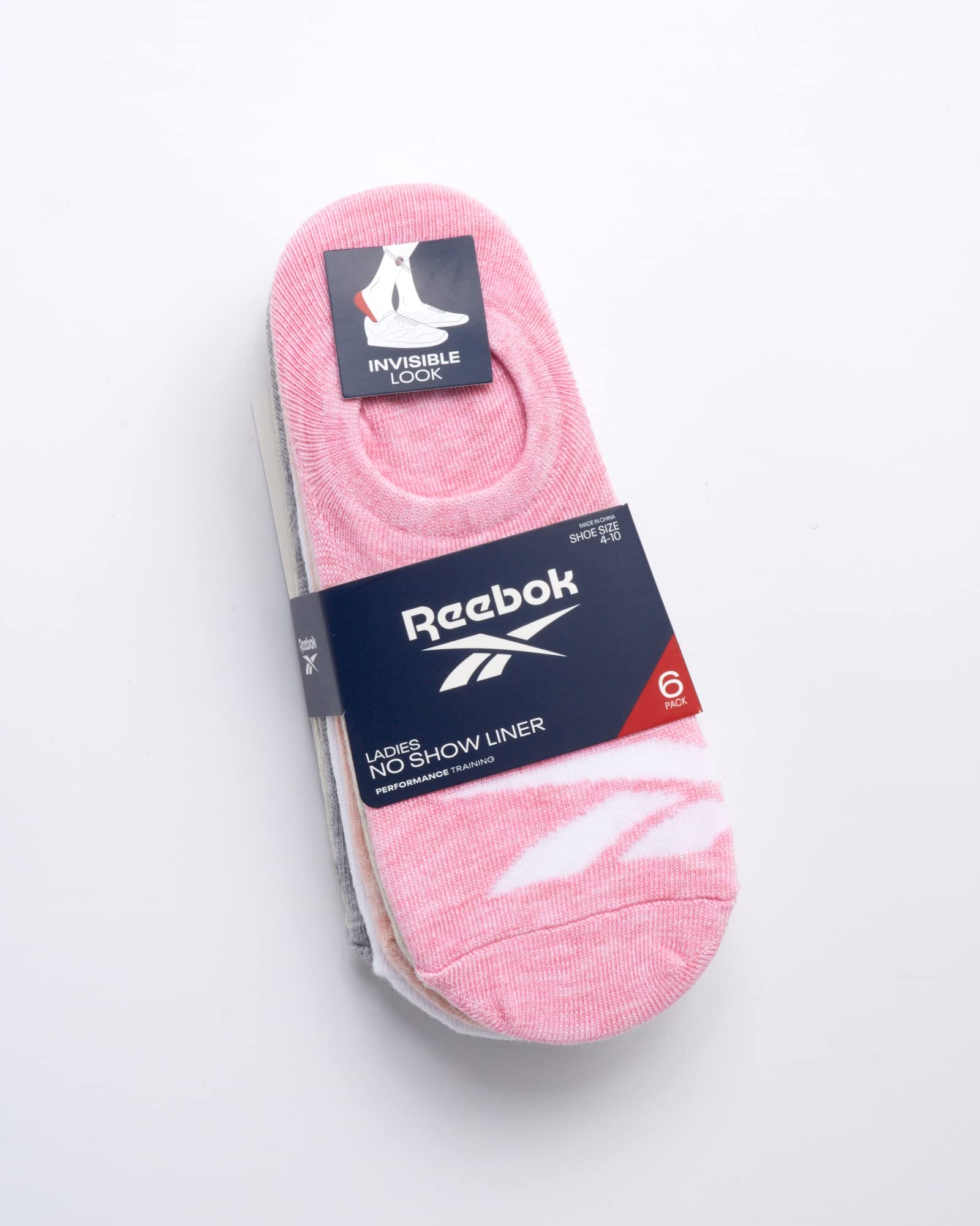 Reebok Women's 6 Pack No Show Liner Socks with Non-Slip Grip, Size Shoe Size: 4-10 , Pink Assorted