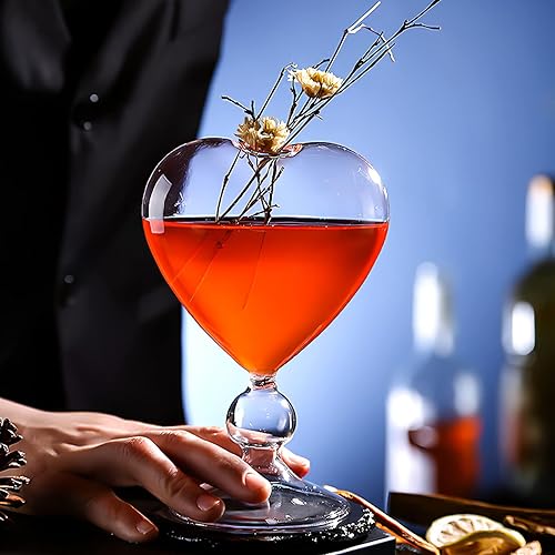 Miniatura 6 de DOITOOL Juego de 2 copas de cóctel transparentes con forma de corazón, copas de vino de cóctel, copas de champán únicas en forma de corazón,