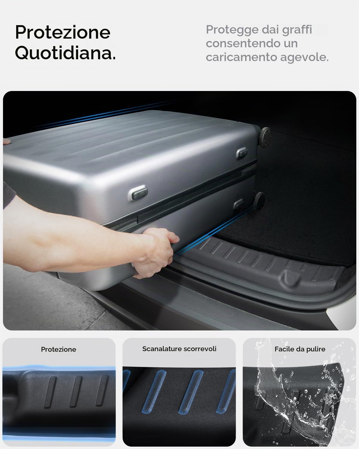 Spigen Tesla Model Y Juniper (Solo Premium & Performance 2025 2026) Protezione Paraurti Posteriore [TPE, Anti-Graffi con Velcro], Protezione Soglia Bagagliaio Compatibile con Tesla Model Y Juniper