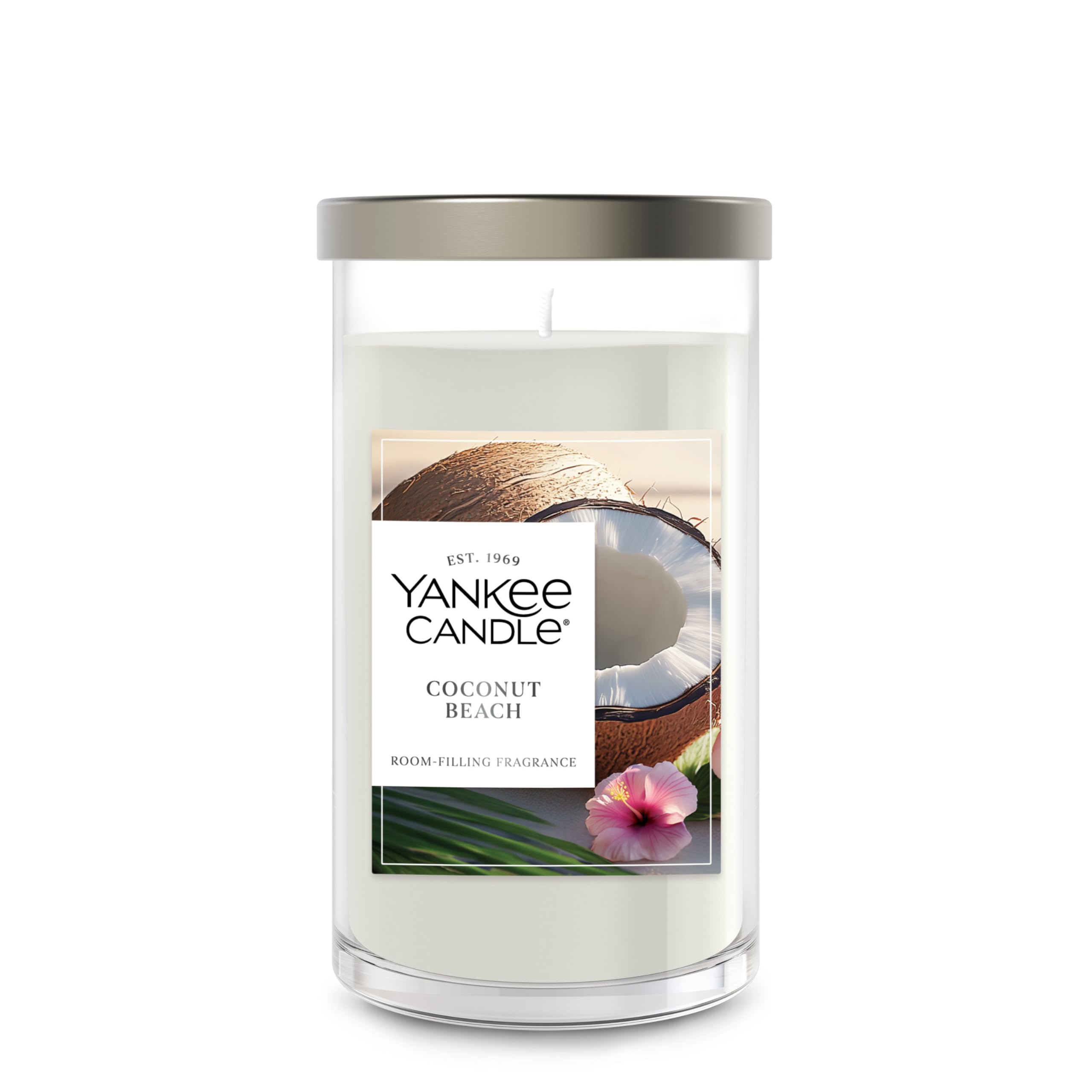 Medium Pillar Scented Candle with up to 115 Hour Burn Time, Premium Plant Wax Blend for Consistent Burn, 14.25 oz Pillar Candle with Room Filling Fragrance, Coconut Beach