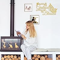 Vista 3 de Letrero de pared con texto en inglés «Thankful Grateful and Truly Blessed», decoración de pared colgante de metal con mariposas de corazón, letras