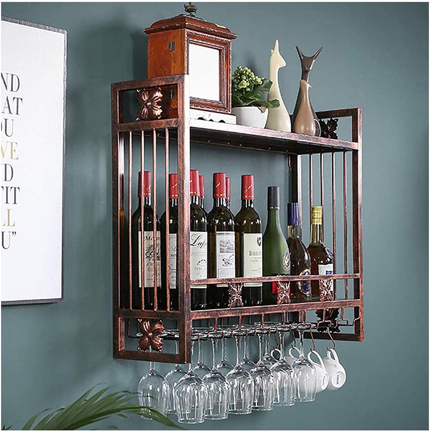 Étagère flottante pour casier à vin et verres déco de cuisine rustique