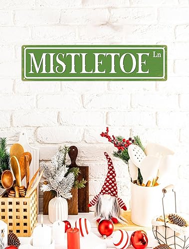 Miniatura 4 de Mistletoe Lane - Cartel de metal de Navidad con impresión vintage, placa de lata para el hogar, granja, cocina, patio, cafetería, bar, puerta