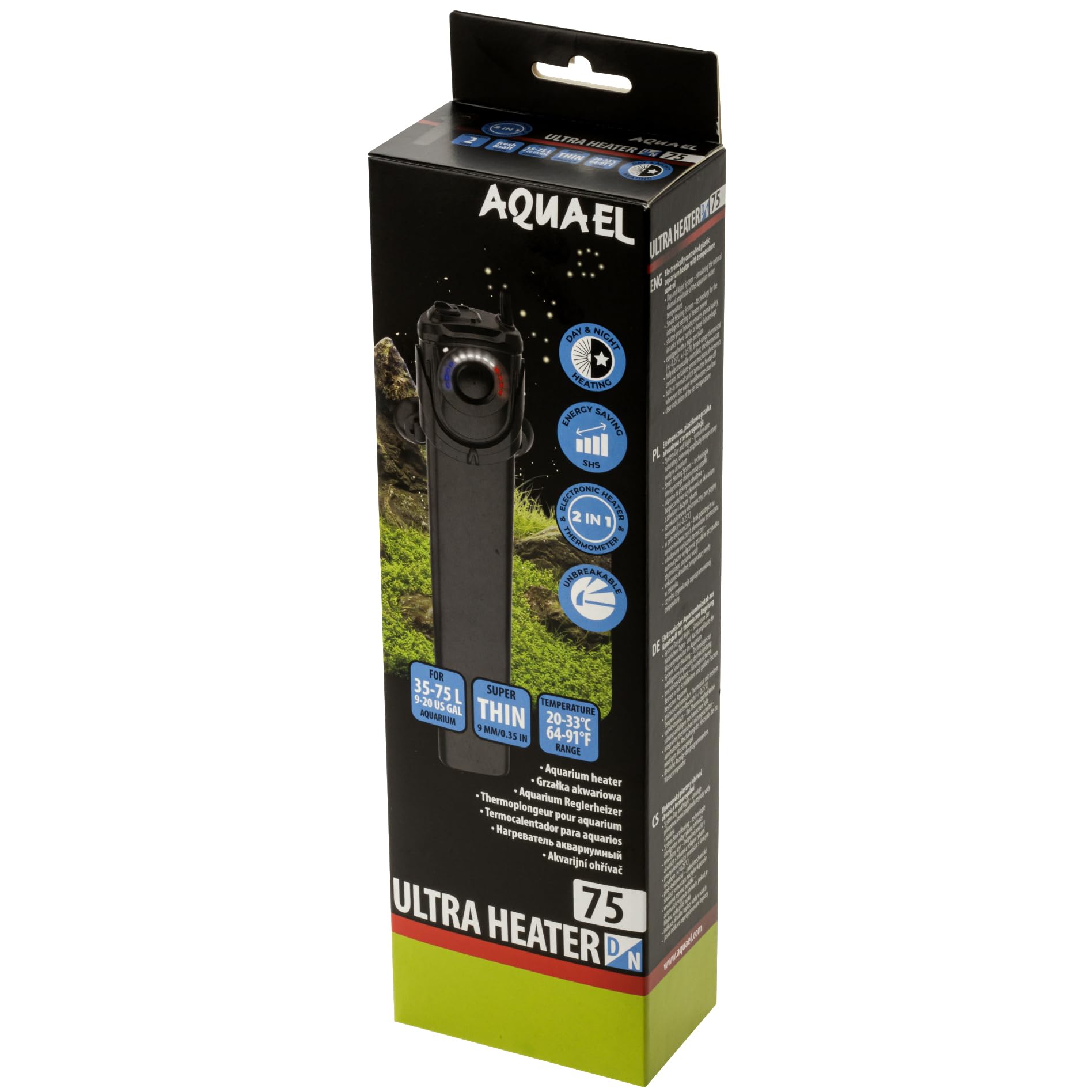 Aquael Plastic Adjustable Ultra Day/Night Heater 75W for Tropical Aquariums Fish Tank