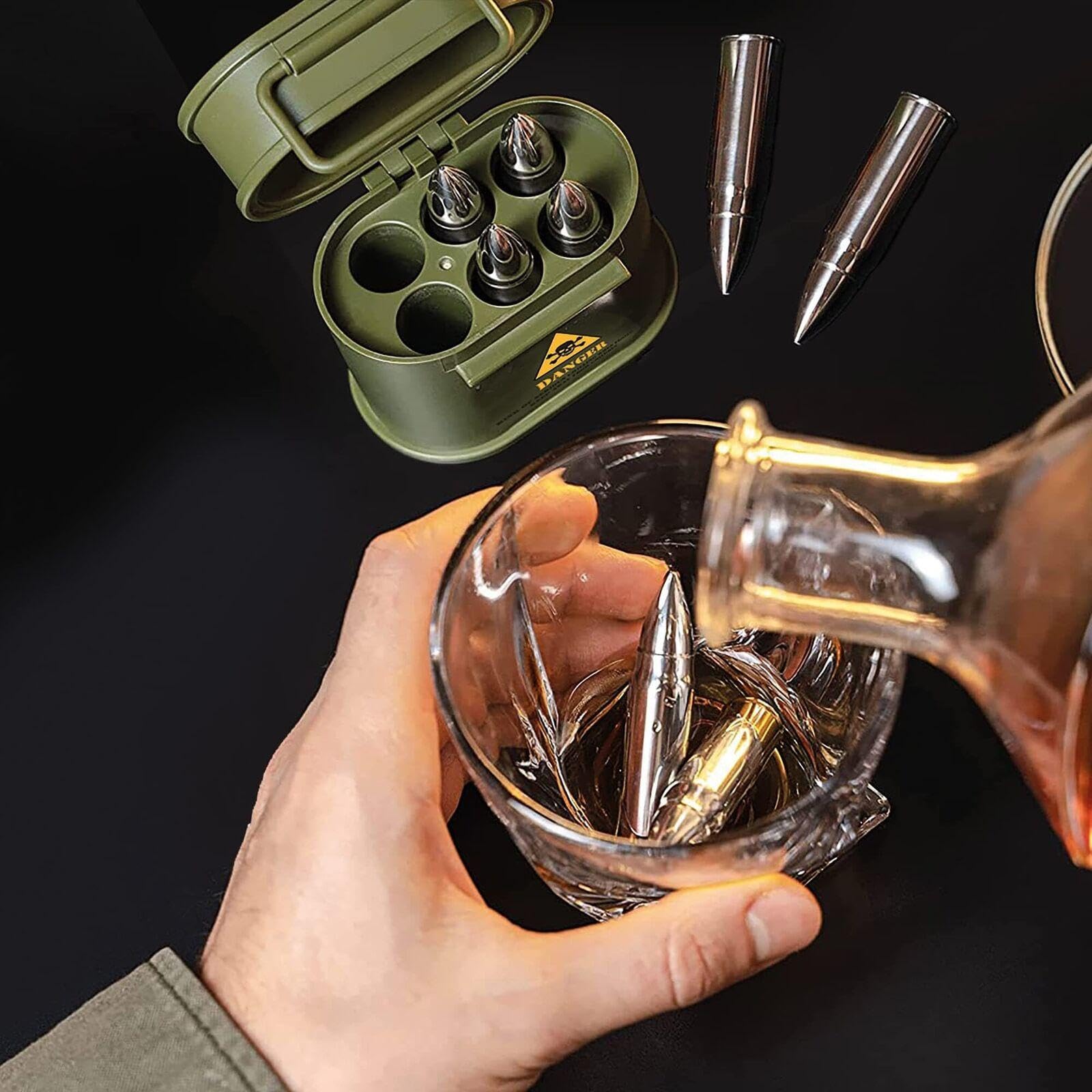 Bar Originale Cubos de hielo bala en estuche de munición, plata paquete de 6 - 3