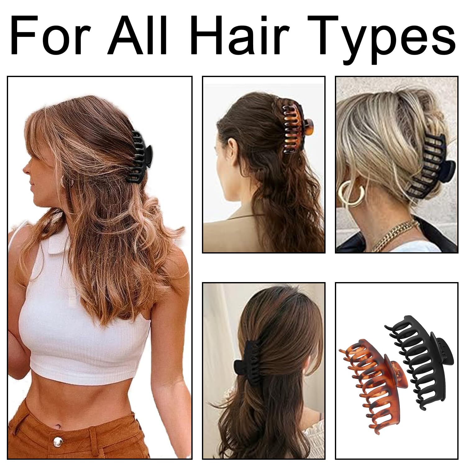 2 Pcs Hair Claw Clips Large, 4.3 Inch(11 cm) Hair Clips Women Girls, Non-Slip Grip Strong Hold Brown/Black Hair Clips - Image 4