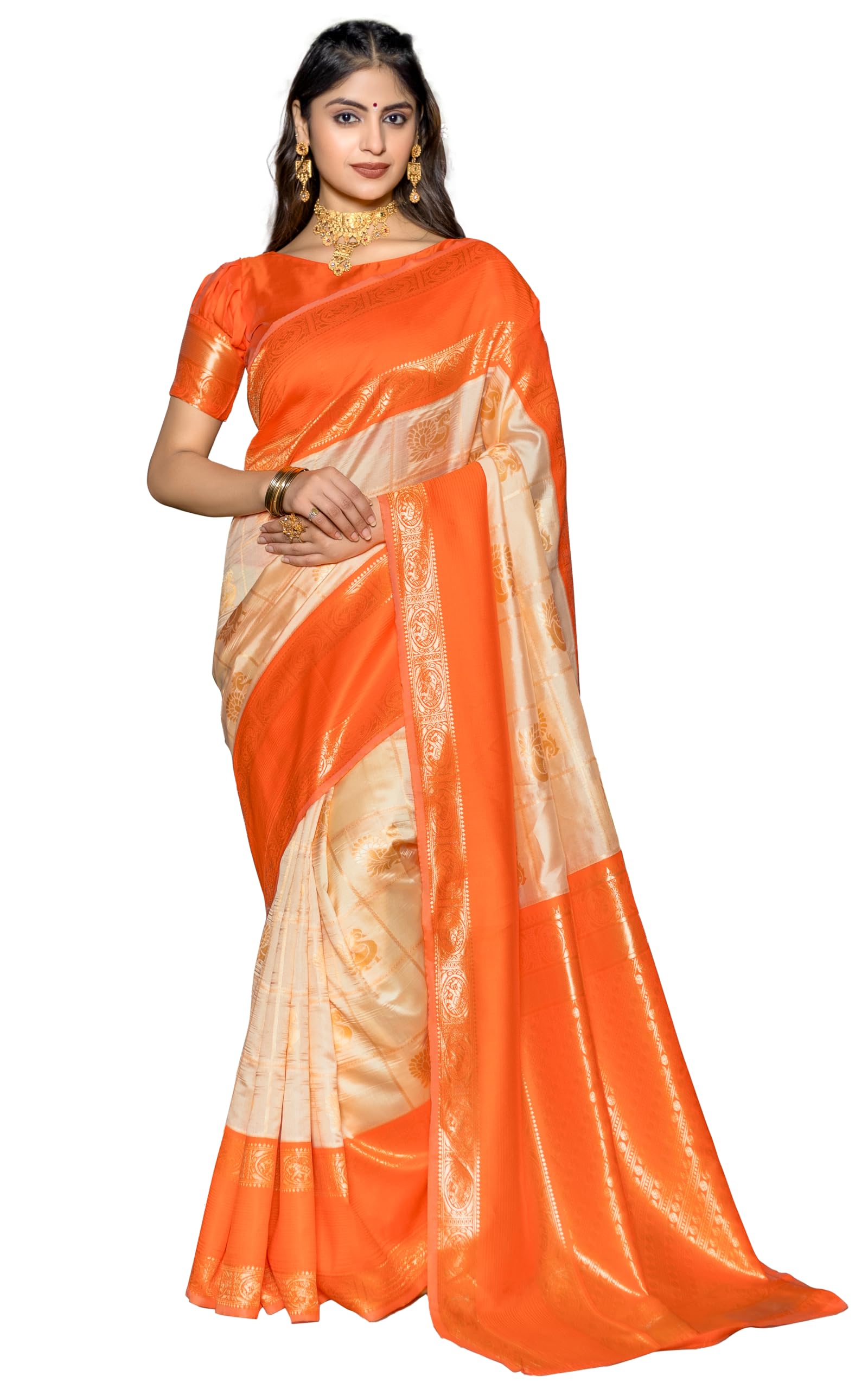 Jaanvi fashionWomen's Kanjivaram Silk Saree With Blouse Piece