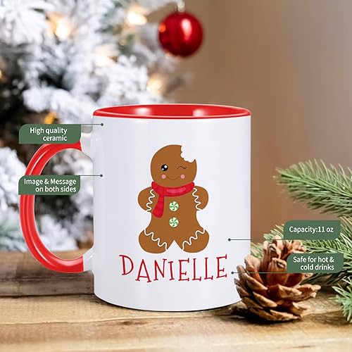 Miniatura 4 de Tazas de café de Navidad con nombre personalizado, taza de chocolate caliente para niños, bonita taza de pan de jengibre de 11 onzas, taza de té de