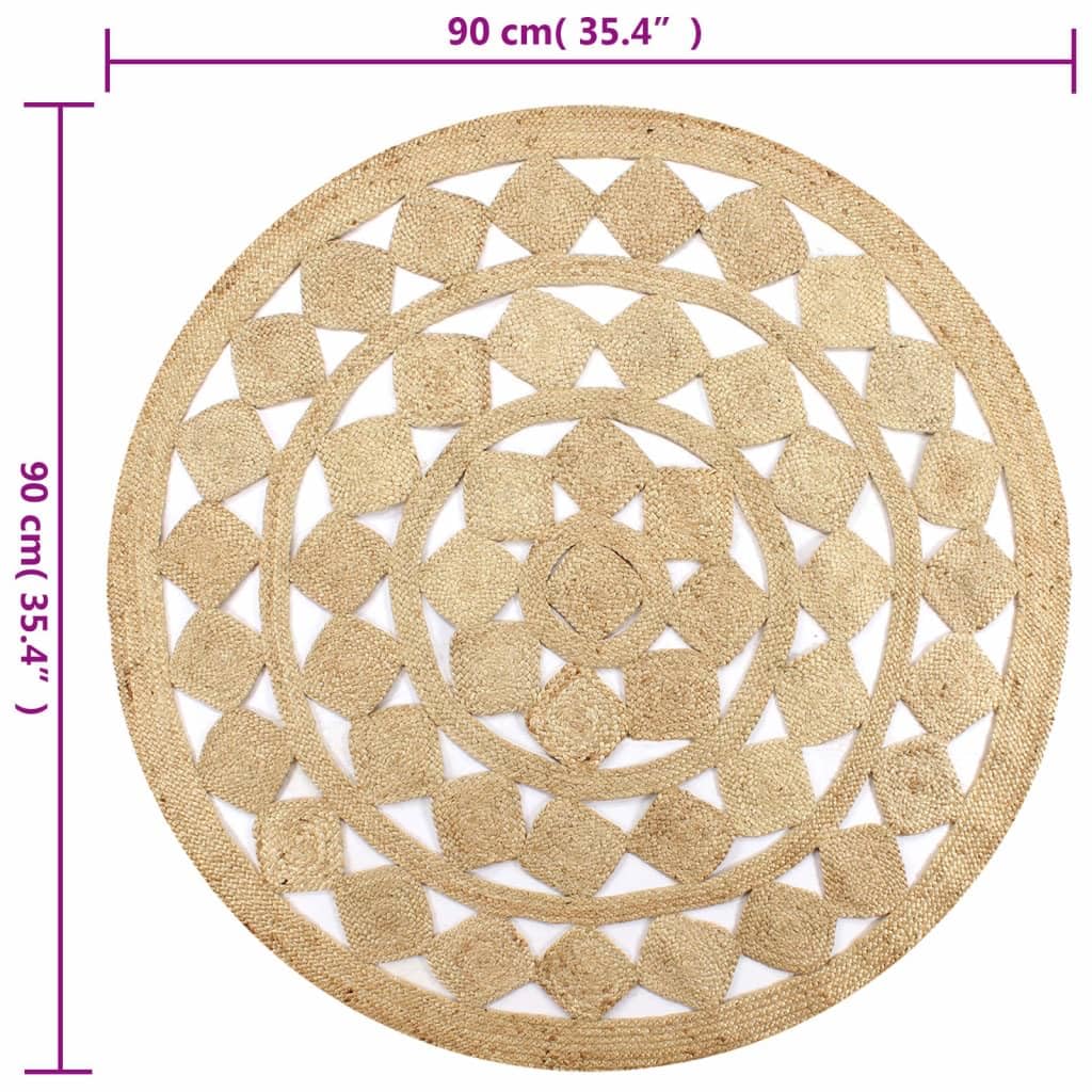 Alfombra de yute tejida a mano de 90 cm de diámetro, color natural, alfombra oriental resistente, pieza moderna para salón, dormitorio, pasillo