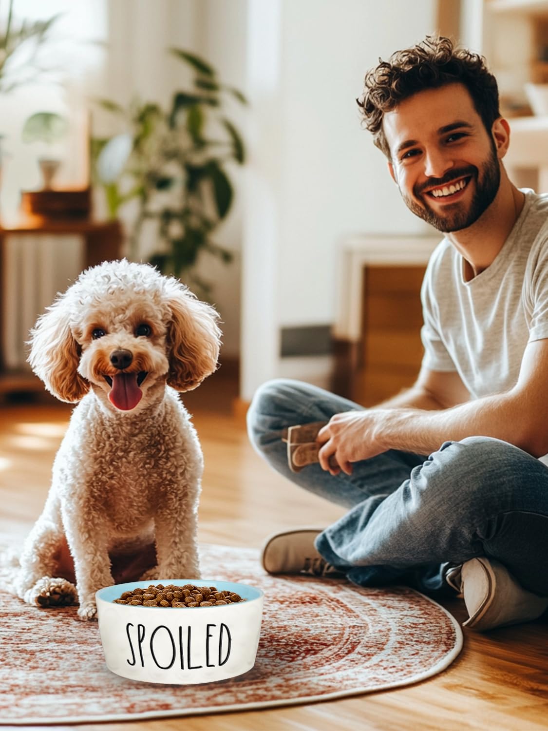 WoofinPets 70OZ Ceramic Dog Bowl - 8'' Extra Large Food Water, Heavy Duty Non-Slip Dog Dish for Medium and Large Dogs, Food Grade Porcelain Pet Feeder Bowl, Microwave & Dishwasher Safe, Pink: 6 inch Blue