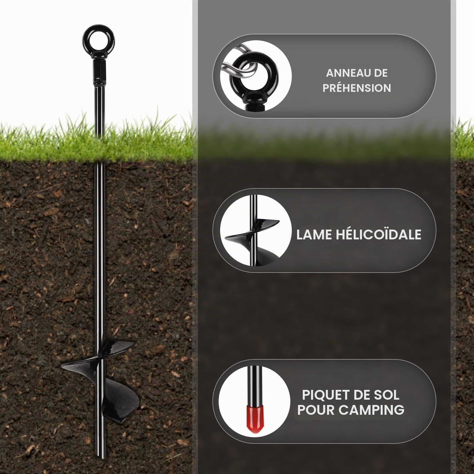 DBREAKS Ancrage au sol, ancrage de sol pour trampoline avec foret hélicoïdal