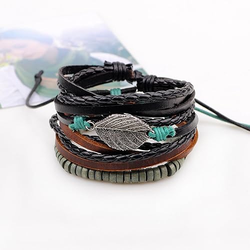 Miniatura 3 de Long tiantian Pulsera de cuero para hombres y mujeres, pulseras étnicas tribales, pulseras de cuero, ajustables, hechas a mano, cuerda trenzada