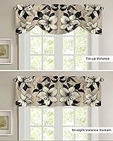 Vista 5 de Cortinas de cenefa de flores negras y beige para ventanas, cortinas de cocina, cortinas rústicas retro beige, cortinas botánicas cortas
