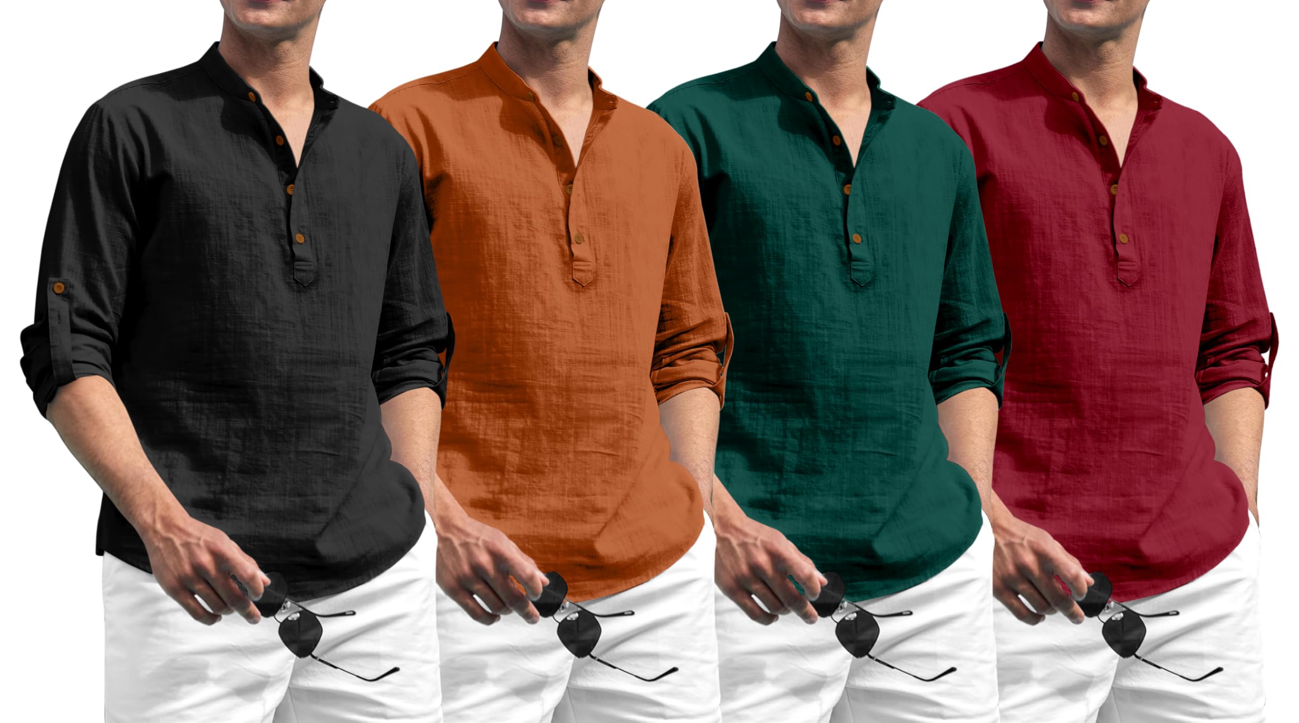 Combo of Men's Solid Cotton Blend Full Sleeve Mandarin/Chinese Collor Straight Kurta Shirt (Pack of 4)