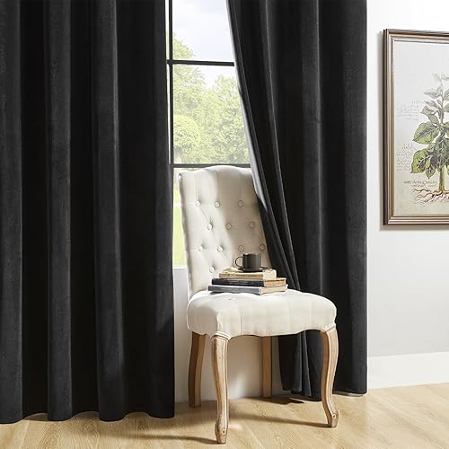 Miniatura 7 de Joydeco - Cortinas de terciopelo negro, 2 paneles de 244 cm de largo, cortinas de lujo con ojal, opacas, aislamiento térmico, súper suaves, para