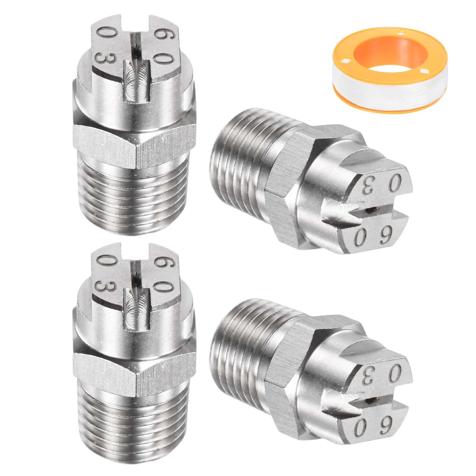 TIXIPEM 1/4" BSP Male 60 Degree Flat Fan Spray Tip [5PCS] - Pressure Washer Nozzles Cleaner Nozzle with Sealing Tape Used for Water Guns - [Stainless Steel-1.1MM Orifice]