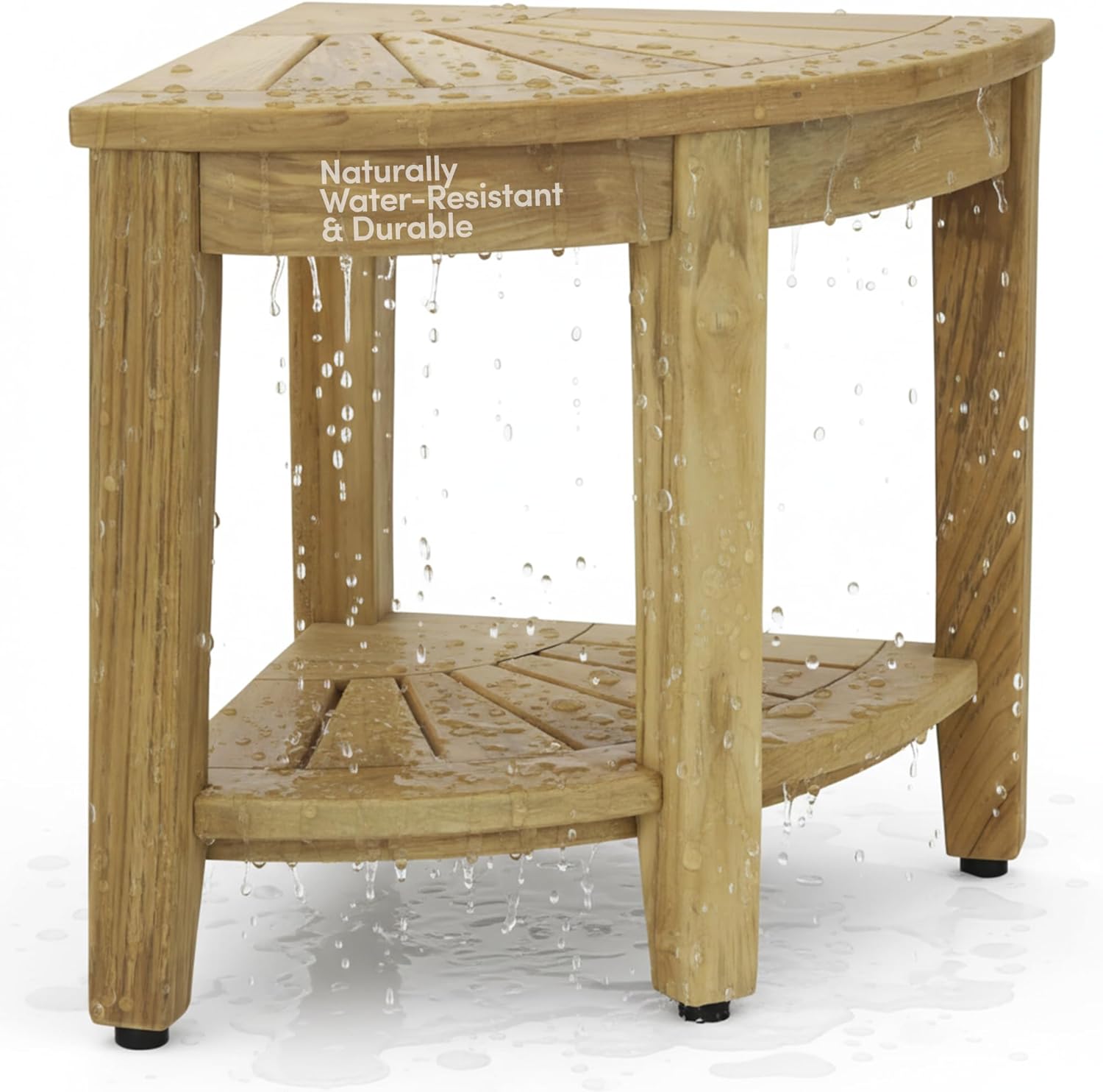 AquaTeak 15.5" Kai-Raw Corner Teak Shower Bench - Shower Stool with Storage Shelf for Bathroom - Durable Water Resistant Shower Chair - Shaving Foot Rest - Indoor & Outdoor Use