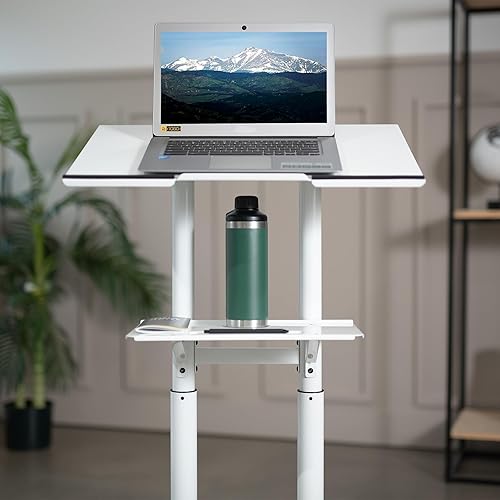 Miniatura 4 de VIVO Carrito móvil de atril de 24 x 16 pulgadas, carrito de acero ajustable para portátil con ruedas, blanco, CART-V03W