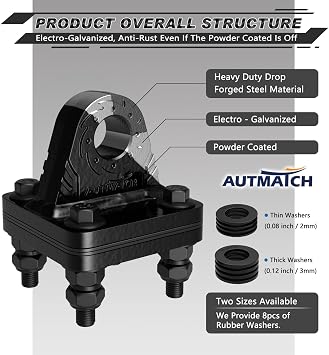 AUTMATCH Mega D Ring Shackles with Shackle Mount, Bolt On Clevis Mount Bumper Shackle Bracket, Use with Tow Strap, Winch, Off-Road Vehicle Recovery Truck, Gunmetal