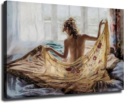 Vintage Naked Woman Wall Art Print, Antique Female Oil Painting, Wall Decor for Home Bedroom Ready To Hang Framed,08 * 12inch