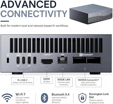 ASUS Ascent GX10 Personal AI Supercomputer, NVIDIA GB10 Grace Blackwell Superchip, 128GB LPDDR5x Unified Memory, 2TB NVMe SSD, DGX OS, Wi-Fi 7, 10GbE, AI Workstation for Local LLM and RAG