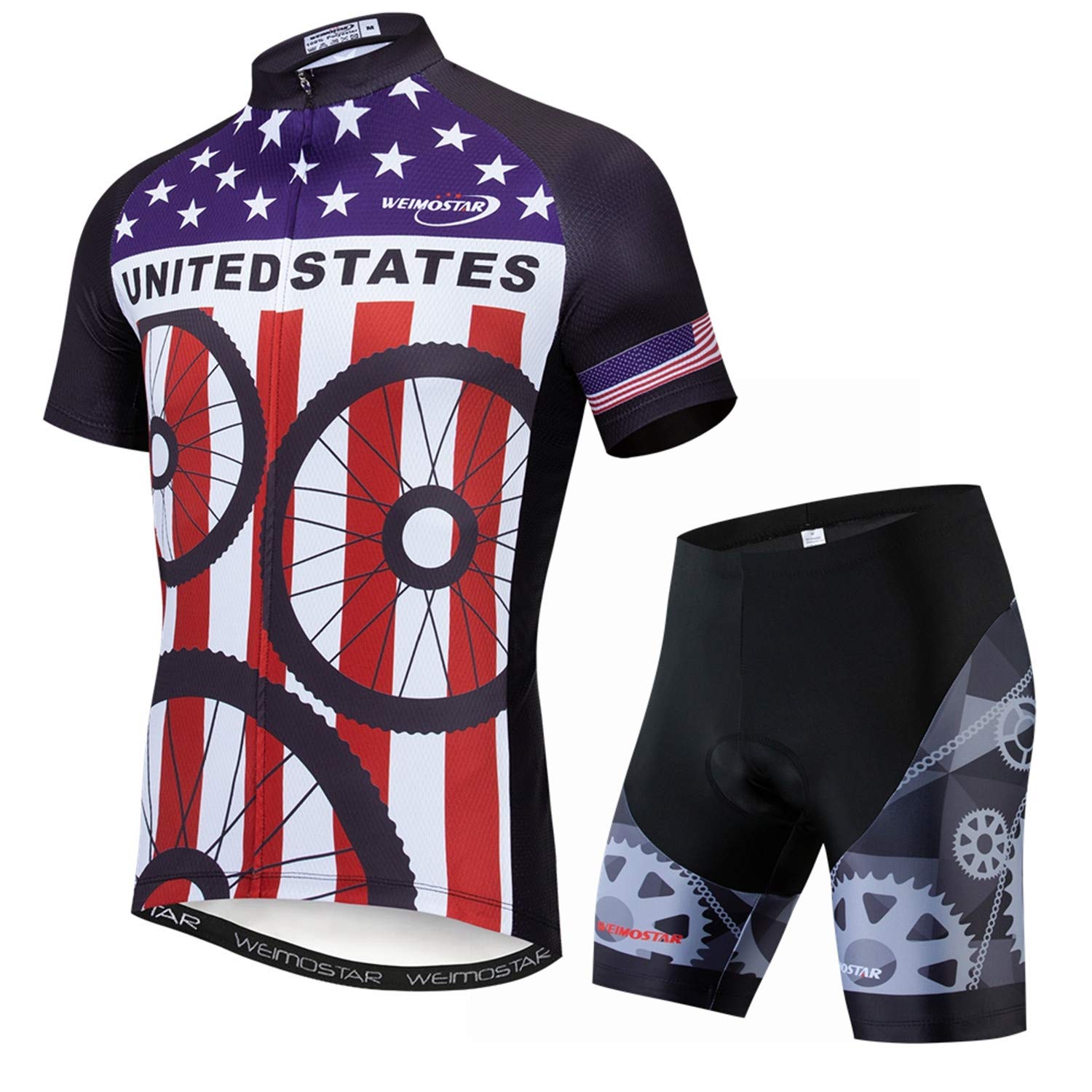 Koszulka kolarska męska USA topy z krótkim rękawem S-3XL pełny zamek odblaskowe 3 kieszenie, usa1 a, M