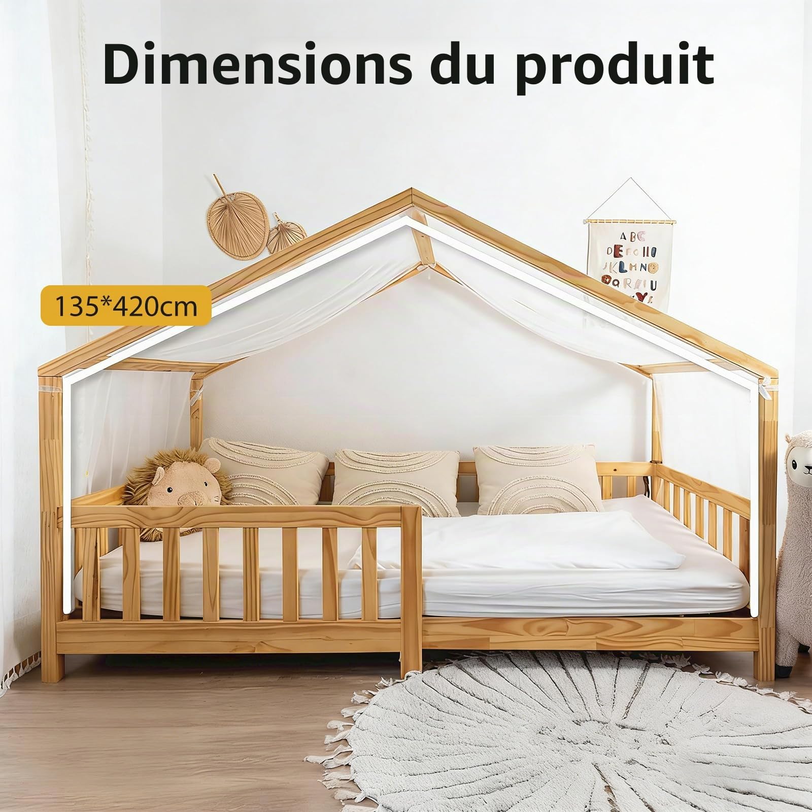Ciel de lit avec étoiles lumineuses, baldaquin, décoration pour chambre d'enfant, cadeau pour fille/garçon, 135 x 420 cm, ciel de lit, rideaux décoratifs, lits d'enfant avec étoiles
