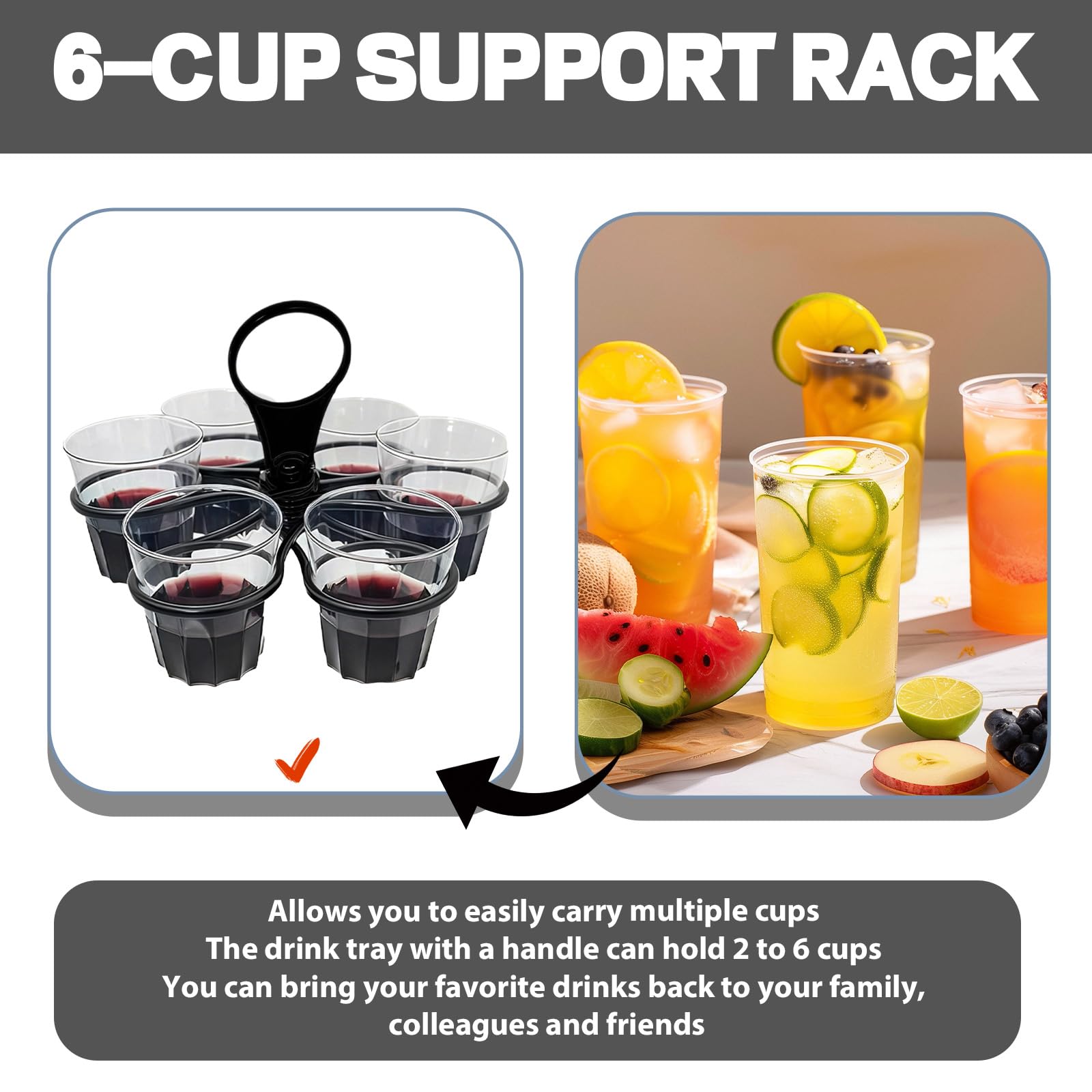 Lot de 2 porte-gobelets pliables - Pour jusqu'à 12 tasses - Porte-café rotatif avec poignée - Pour festivals, événements sportifs, concerts (noir)