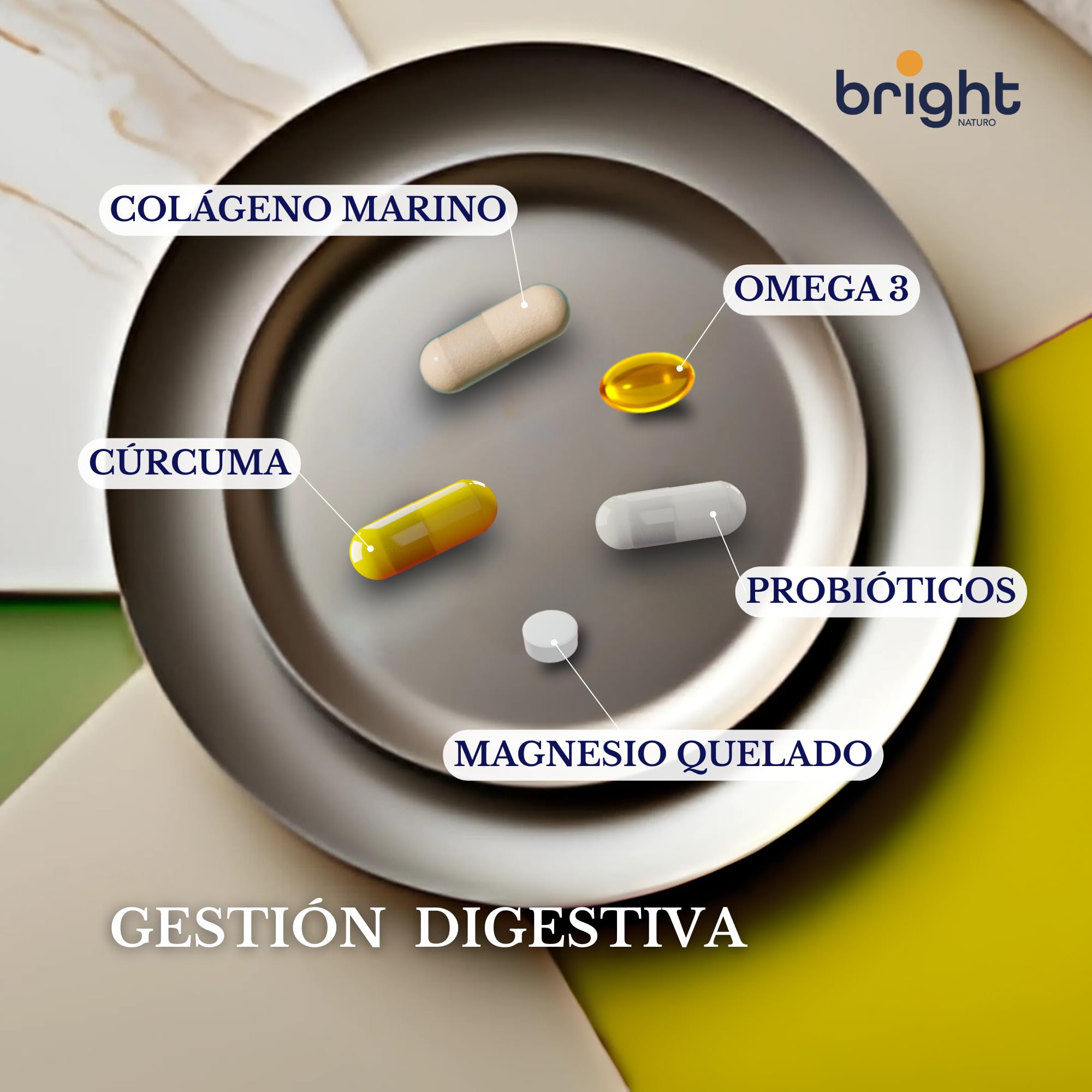 Curcuma con Jengibre + Probioticos + Omega 3 + Magnesio y Colágeno marino con Ácido-hialurónico. Gestión de la Edad, 5 Suplementos en 1 Paquete para Inflamación, Digestión, Mente y Músculos I 28 Dosis
