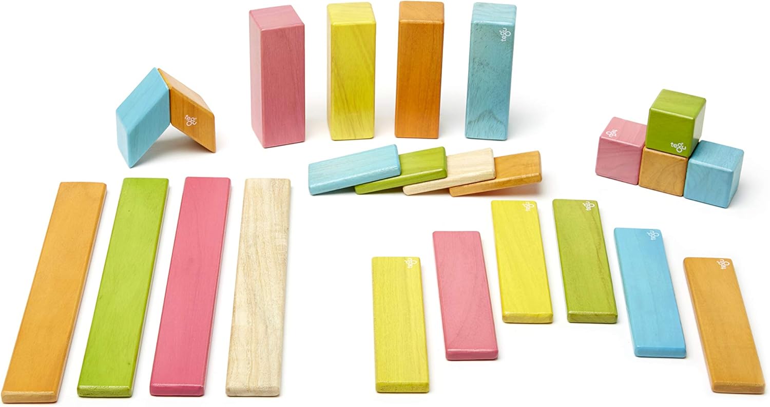 24 Piece Tegu Magnetic Wooden Block Set, Tints, 1-99 years old