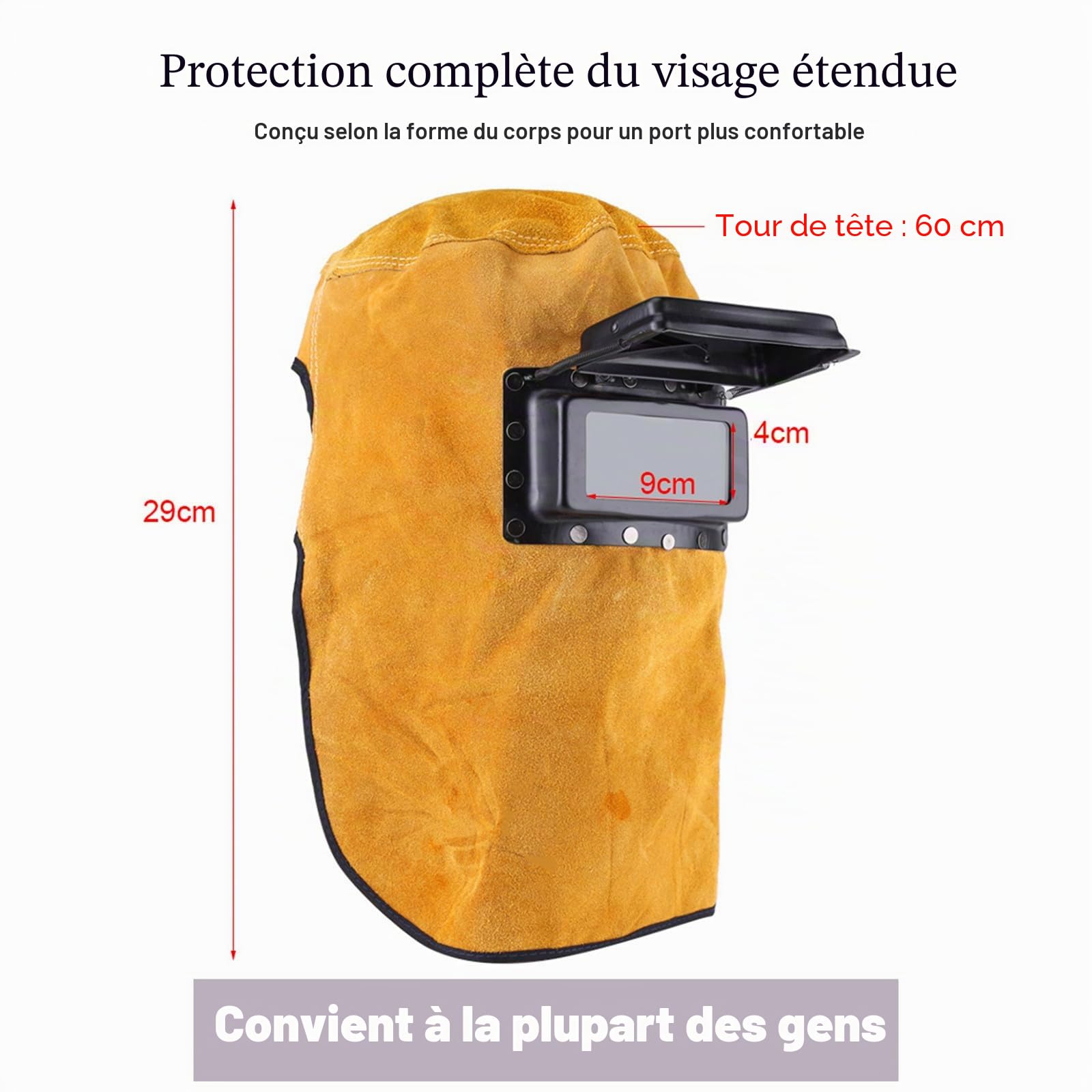 Akozon Casque de soudeur respirant avec objectif Casque de soudeur en cuir Casque de soudage à assombrissement automatique solaire