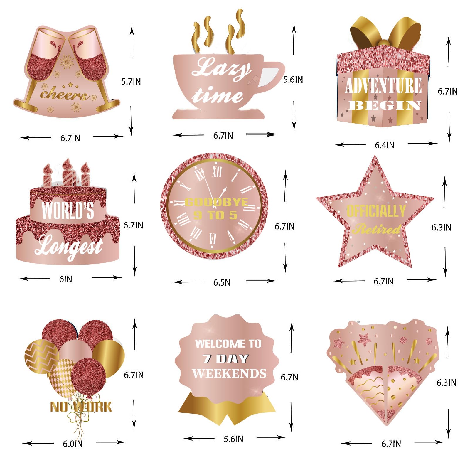 9Pcs Happy Retirement Decorations Table Honeycomb Centerpieces Party Supplies Pink Rose Gold Retirement Adventure Awaits Sign for Men Retired Decor Goodbye Retirement Signs