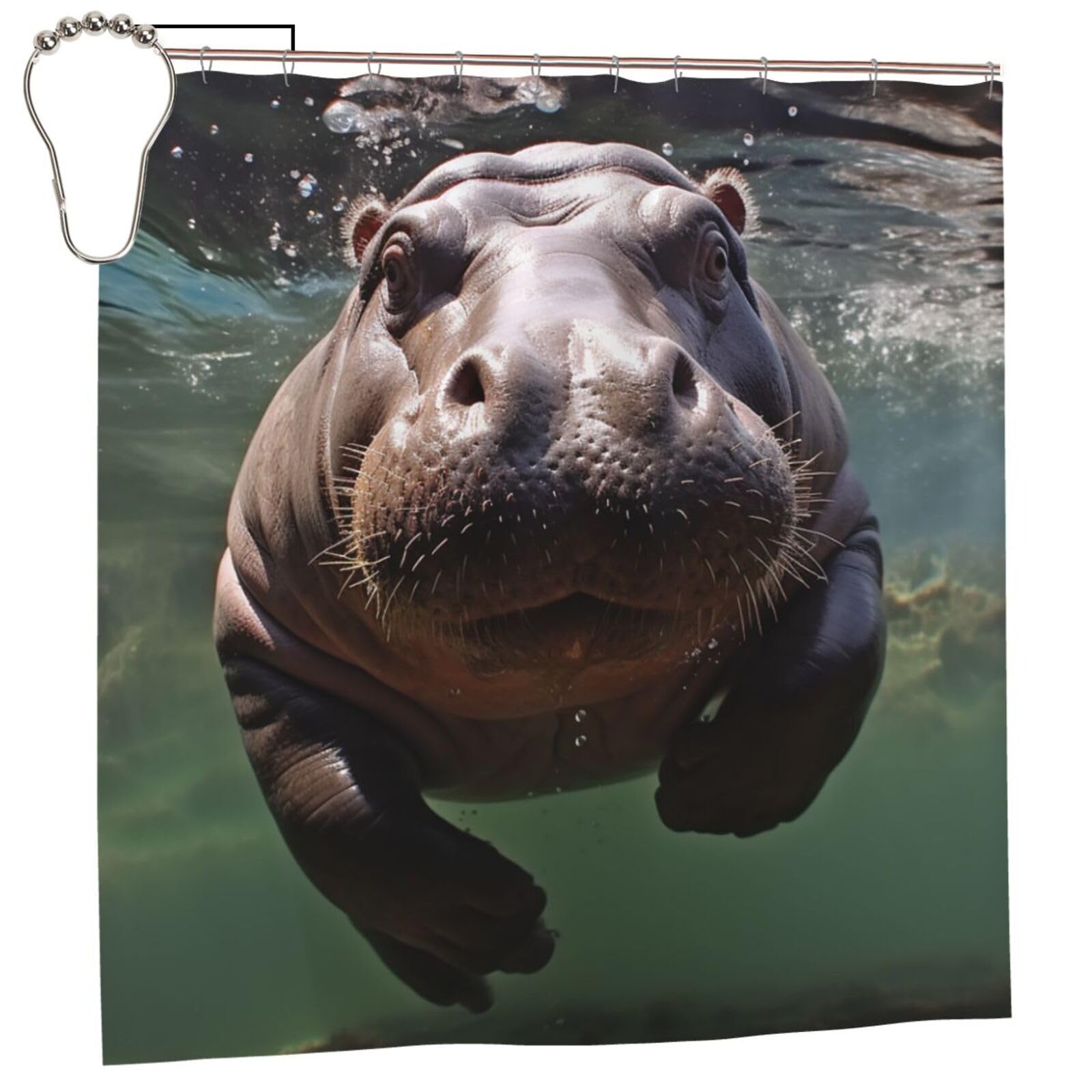 FodPand Diving Hippo Shower Curtain 70"x70" Waterproof Long Bathroom Curtain Heavy Duty Thick Cloth Bath Curtain Set with Hooks, Modern Abstract Art Pattern Bathroom Shower Curtains