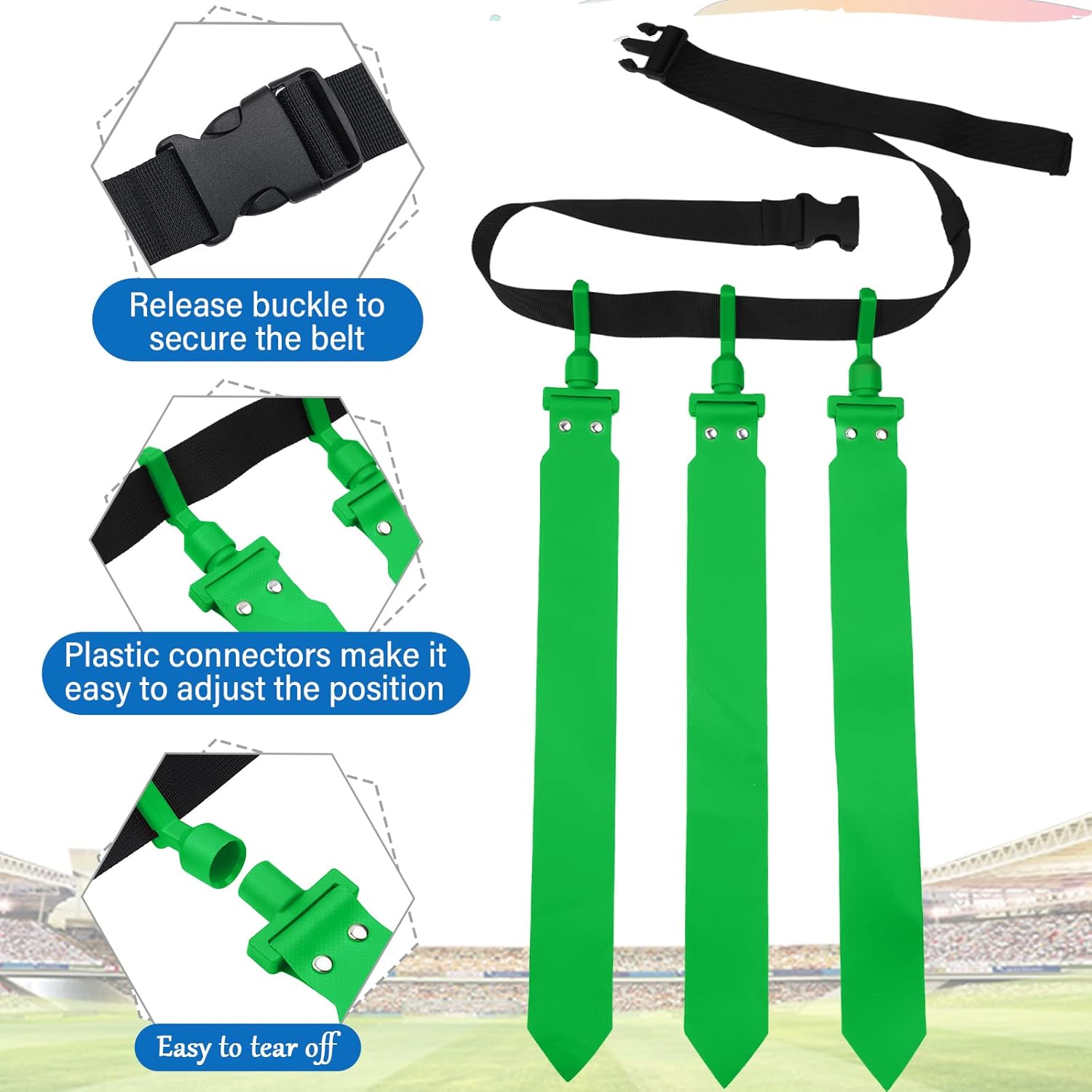 Junkin 6/8/10 Players Flag Football Sets Adjustable Football Belts and Flags for Youths Teens Kids Adults Players Sports Team - Image 5